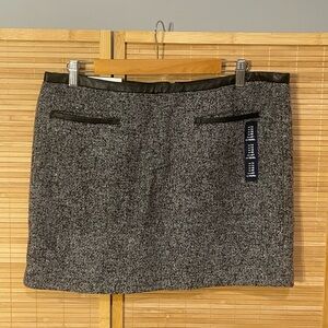 Gap NWT Women's 14 Gray black Boucle' Wool Blend Skirt Faux Leather Trim